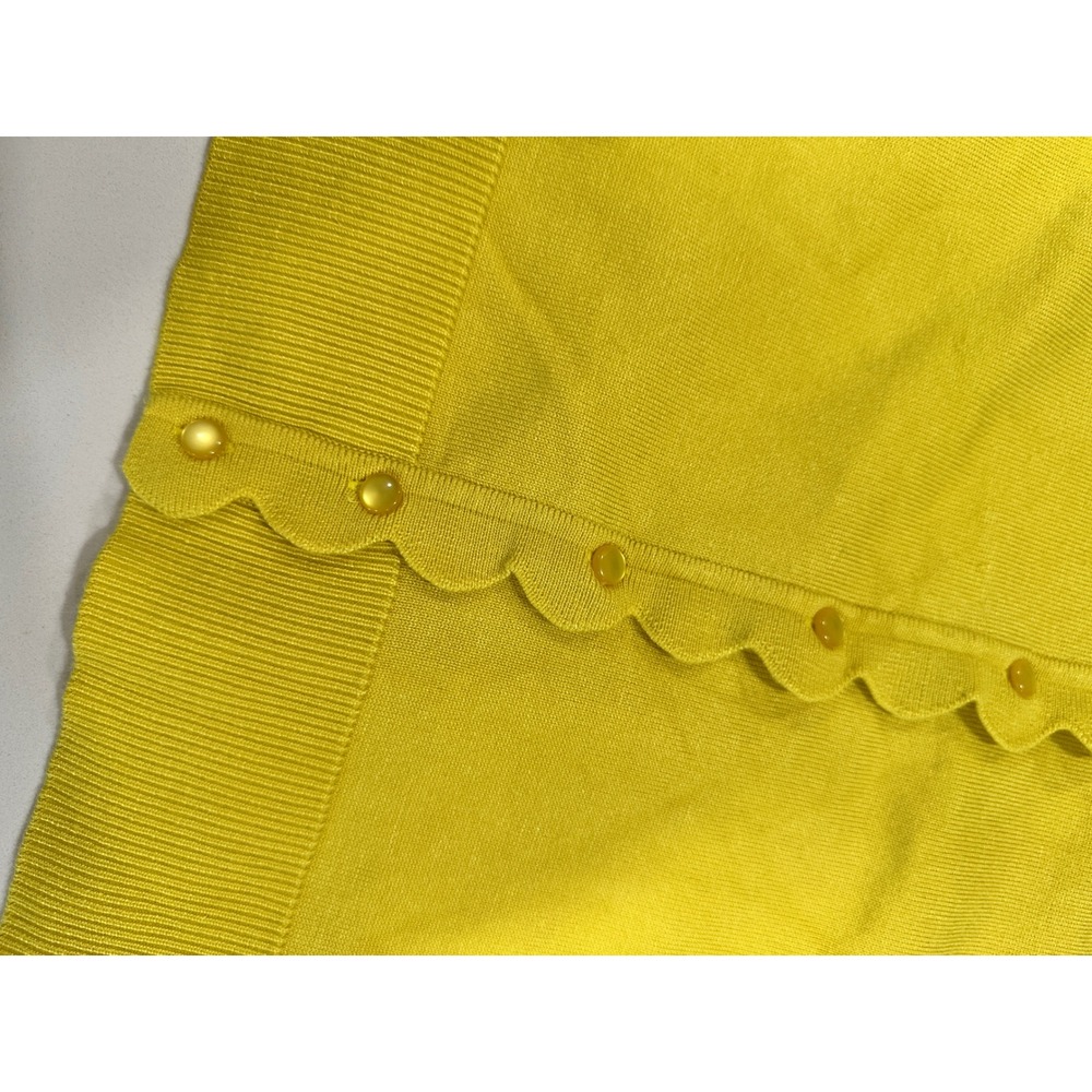 Cable & Gauge Yellow Scalloped Trim 3/4 Sleeve Button Front Cardigan Sweater L - Picture 2 of 6